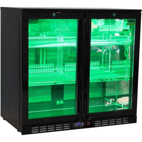 Rhino - SG2H-NQ - Black Quiet Night Club Multi Colored LEDs 2 Door Bar Fridge
