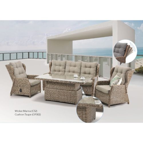 Nest Buenos Aires Recliner 4 Pce Lounge Setting - Marina with Taupe Cushion