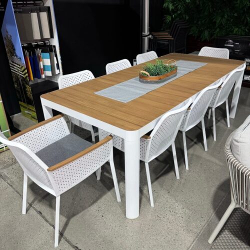 Melton Craft Bonn Table with 8 Apex White Chairs - Floor Stock South Morang