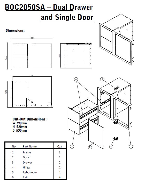 BeefEater SS Cupboard Door with 2 Drawers