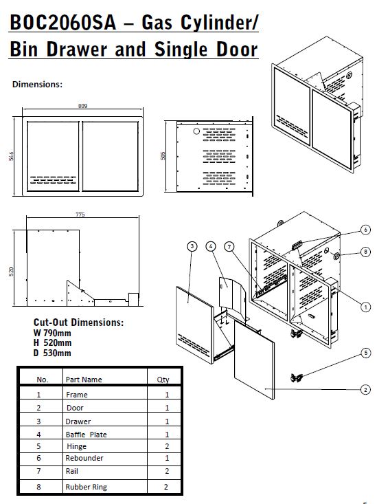 BeefEater SS Single Cupboard Door & Gas Tank Drawer