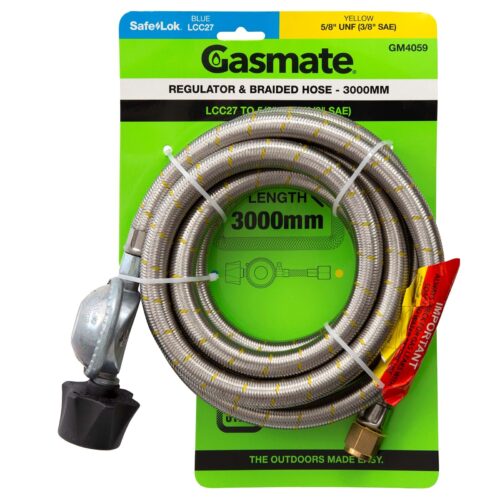 Gasmate Braided Hose & Regulator LCC27 to 3/8SAE female(5/8UNF) - 3m