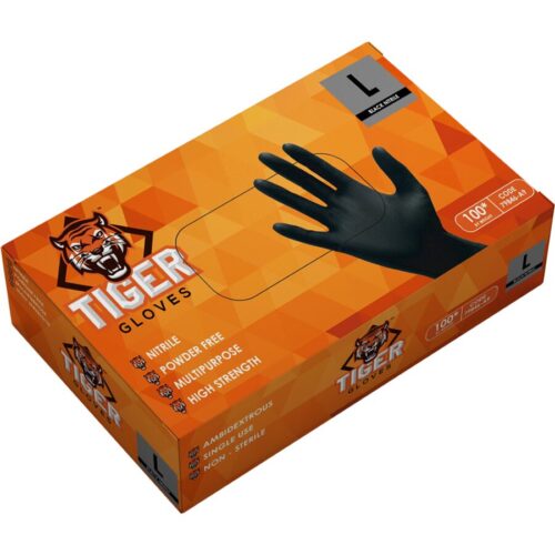 Tiger Gloves - Black Nitrile Large - 100Pk